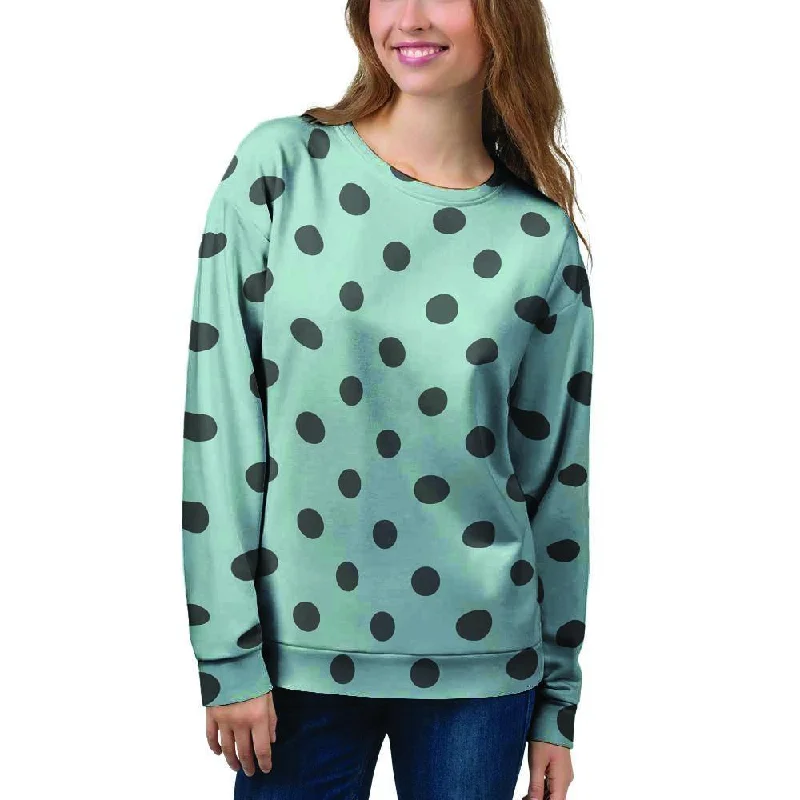 Aqua And Black Polka Dot Women's Sweatshirt Hoodie with Drop Shoulder Relaxed Streetwear