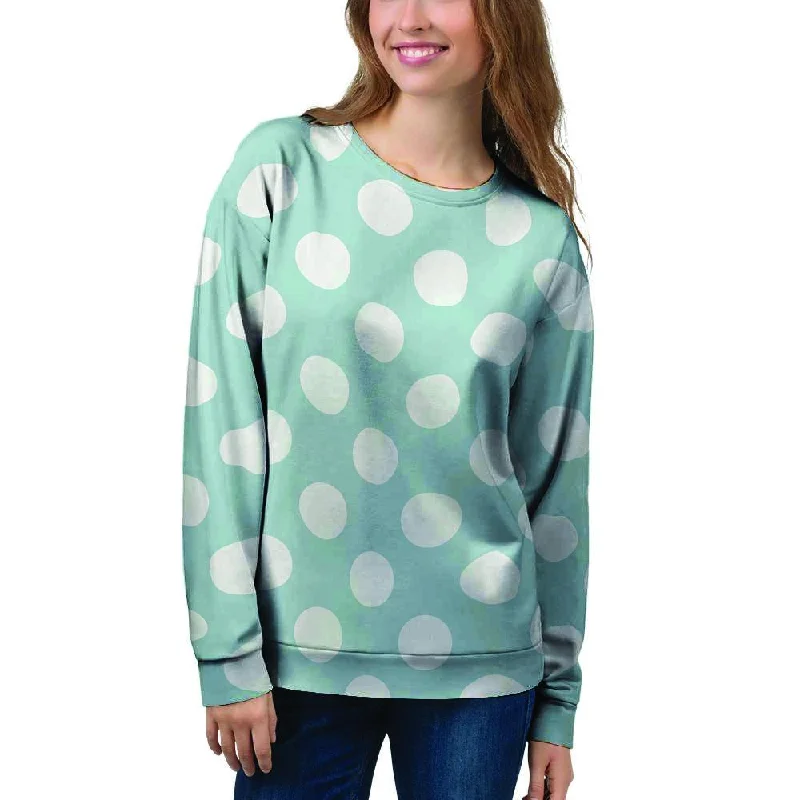 Aqua Polka Dot Women's Sweatshirt Hoodie with Raw Hem Edgy Unfinished