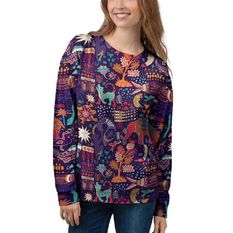 Aztec Psychedelic Trippy Women's Sweatshirt Hoodie with Ribbed Hem Stretchable Secure