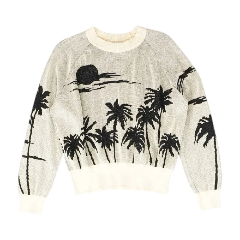 Beige Tropical Crewneck Sweater Casual Formal Business