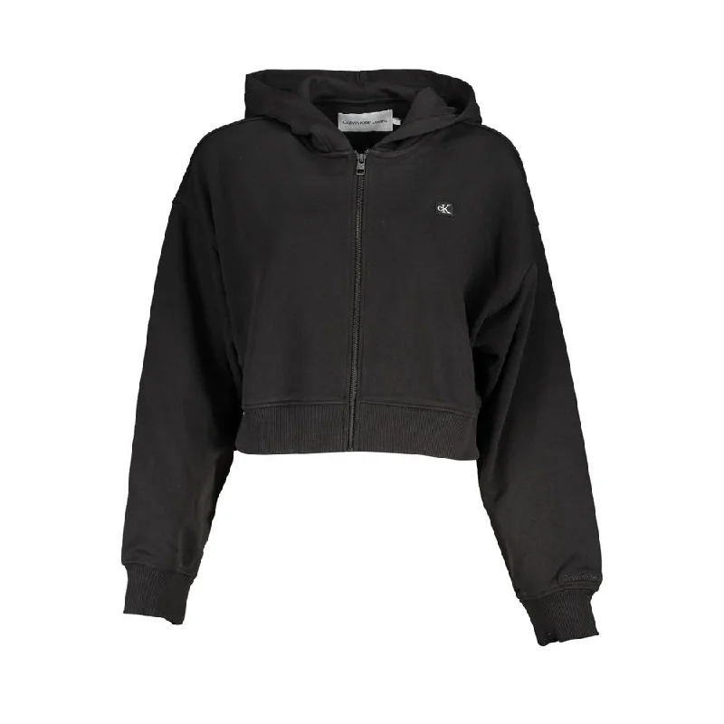 Calvin Klein Chic Hooded Sweatshirt in Timeless Black Hoodie with Puffed Sleeves Voluminous Trendy