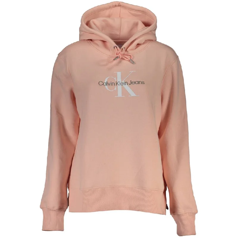 Calvin Klein Chic Pink Fleece Hooded Sweatshirt with Logo Embroidery Hoodie with Longline Fit Extended Stylish