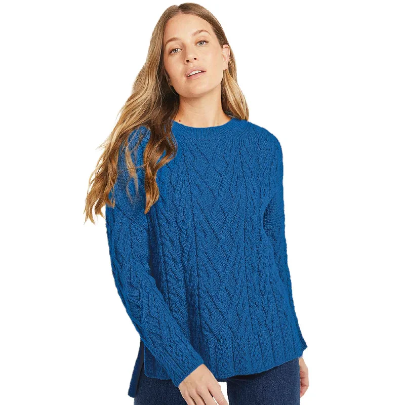 Aran Knit Vented Trellis Sweater- Blue Chenille Fabric Brocade Fabric Lace Fabric