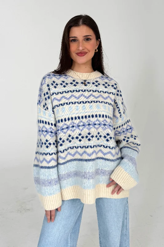 Cool Vibes Sweater in Cream/Blue Terry Terry Cloth Terry Knit