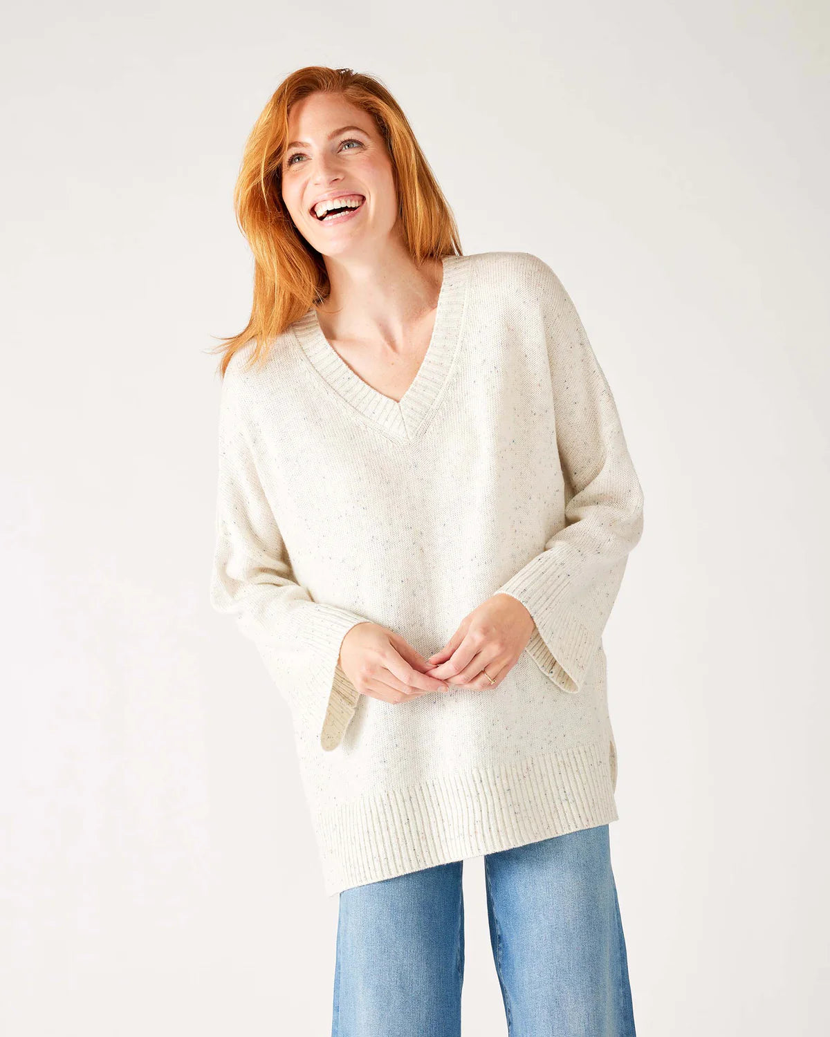 Mersea Montauk V-Neck Sweater Cream Boxy Sweater Fitted Sweater A-Line