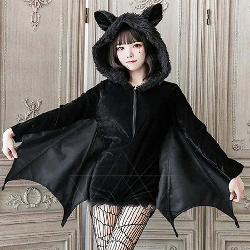 Dark Bat Sweatshirt yv50668 Hoodie with Lining Warm Insulated