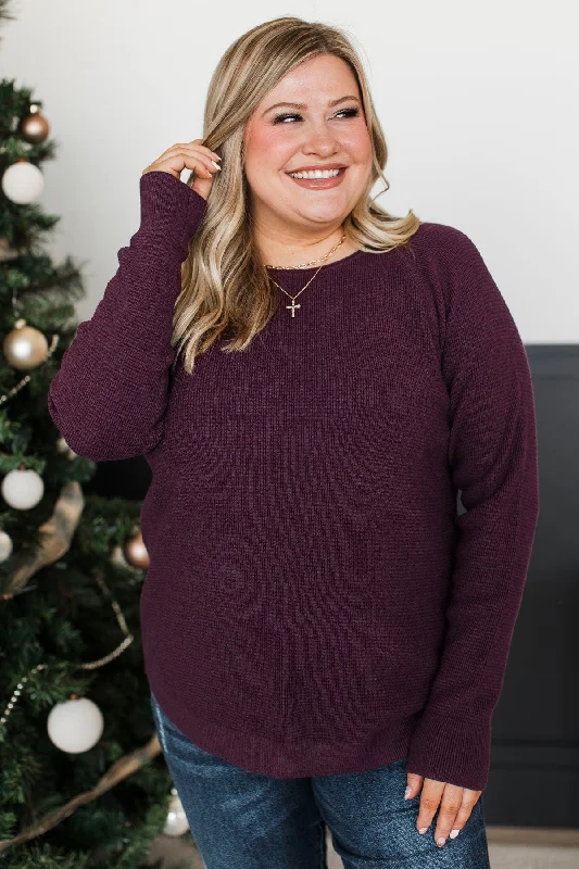 Definitely The Cutest Knit Sweater- Dark Plum Lace Blend Ribbed Blend Corduroy Blend