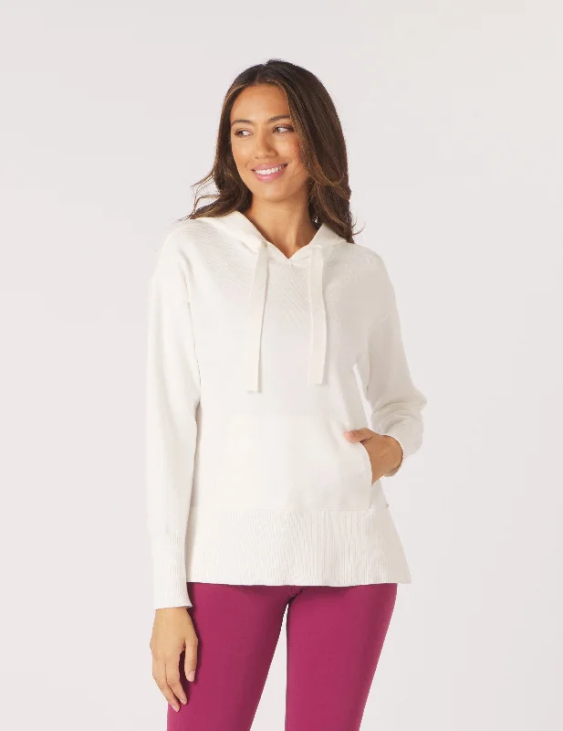 Elite Hoodie: White Hoodie with Hem Lace Feminine Delicate