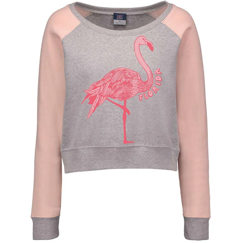 Flamingo Florida Cropped Sweatshirt Hoodie with Side Slits Relaxed Casual