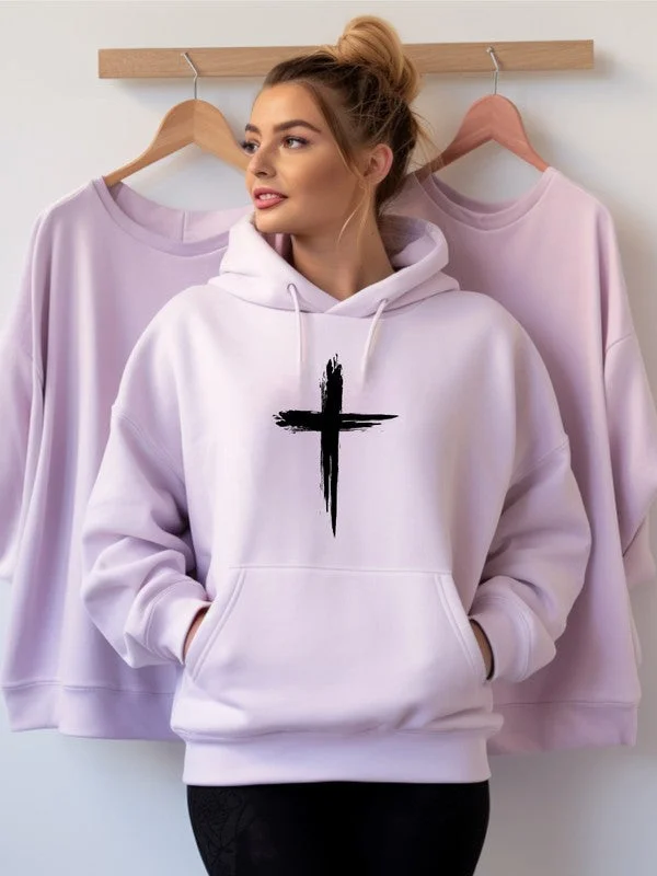 Graffiti Cross Graphic Hoodie Hoodie with Monochrome Minimalist Simple