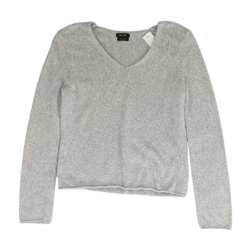 Gray Solid V-Neck Sweater Velvet Chenille Corduroy