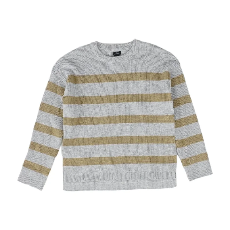 Gray Striped Crewneck Sweater Elegant Classic Vintage