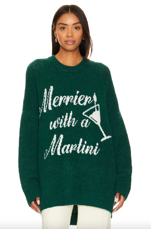 Green Martini Graphic Sweater Beaded Sweater Sequined Faux Fur