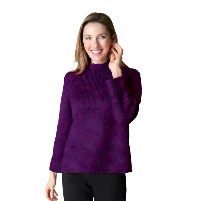 Habitat Confetti Yarn Funnel Neck Sweater in Plum - 89056-PLM Real Fur Shearling Chenille