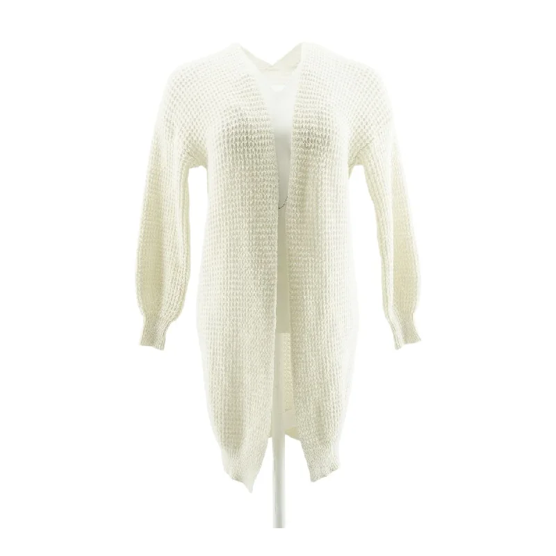 Ivory Solid Cardigan Sweater Cable Knit Ribbed Knit Lace Knit