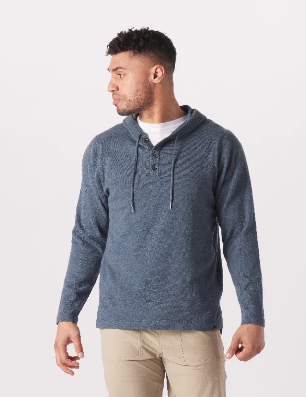 Ace Hooded Sweater: Steel Blue Mesh Sweater Canvas Denim