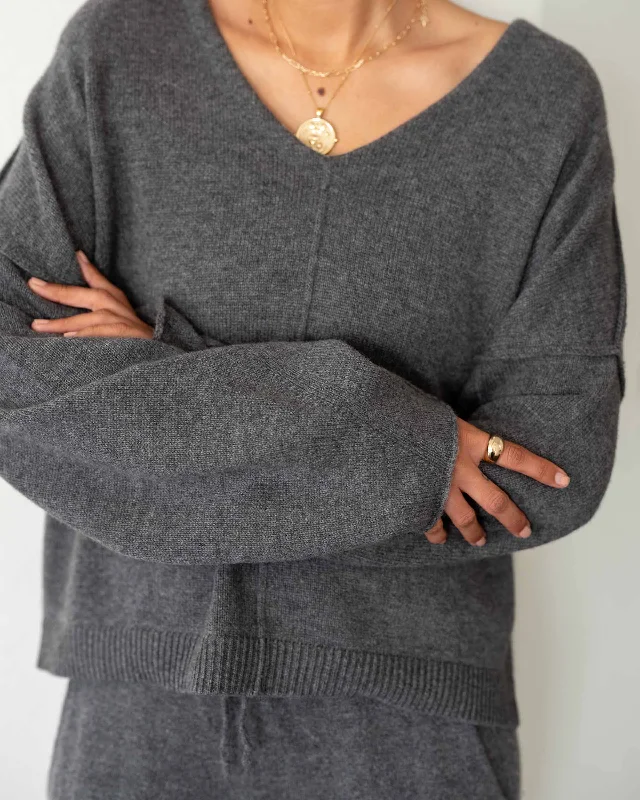 Lugano Cashmere V-Neck Sweater Terry Terry Cloth Terry Knit