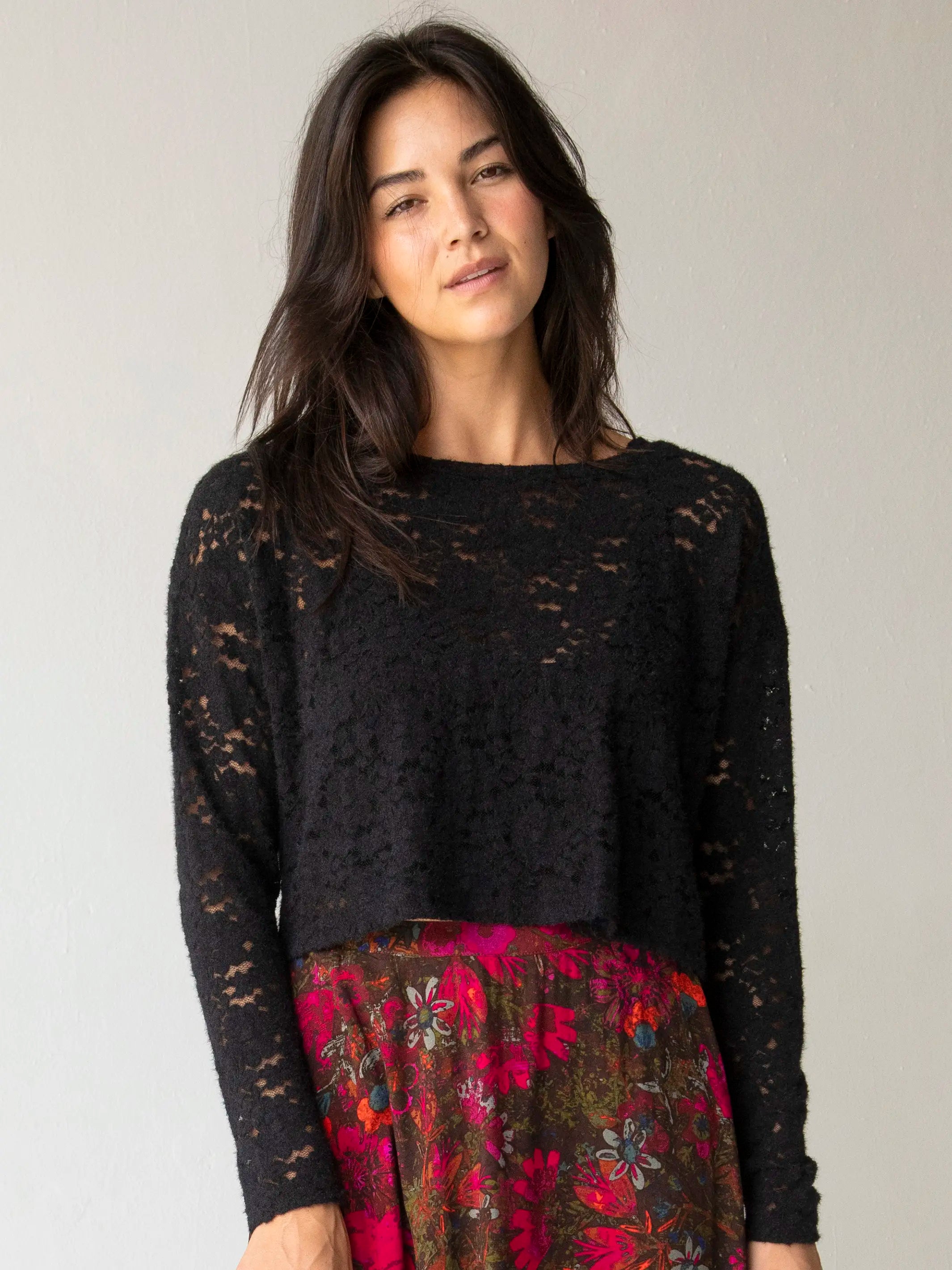 Millie Lace Layering Sweater - Black Lace Blend Ribbed Blend Corduroy Blend