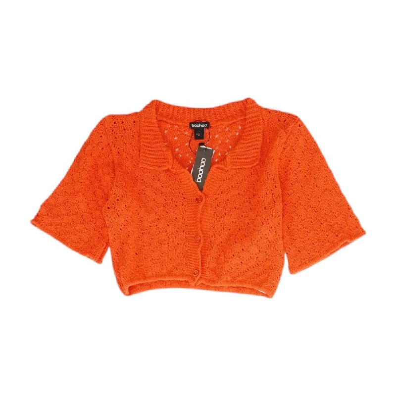 Orange Solid Cropped Sweater Mesh Blend Leather Blend Suede Blend