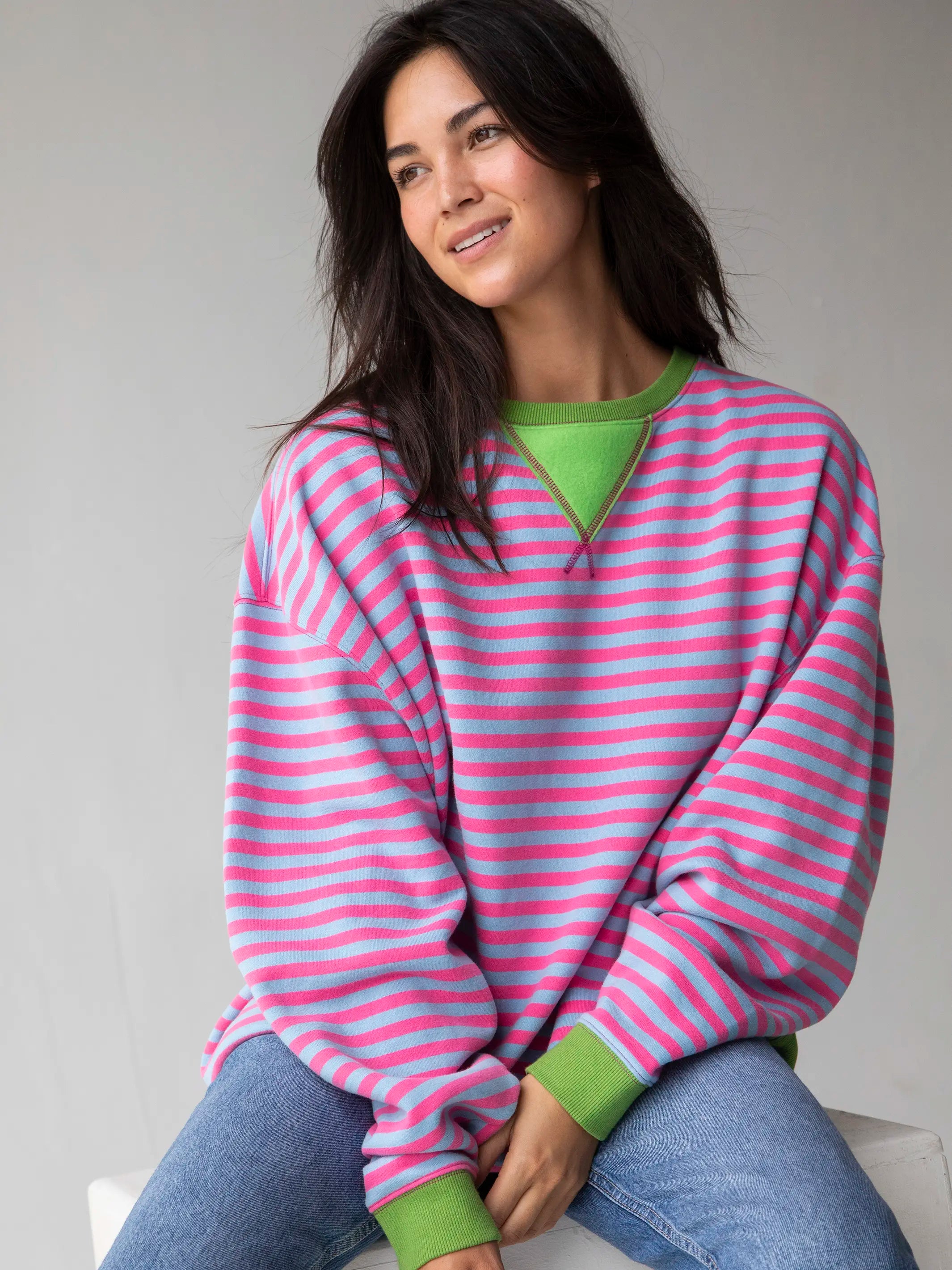 Oversized Striped Sweatshirt - Bright Pink Lavender Stripes Hoodie with Reflective Safety Nightwear