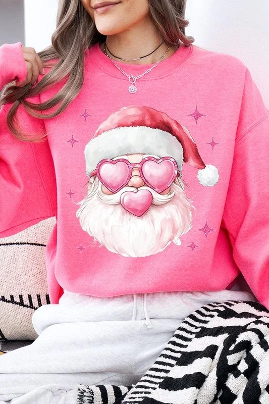 Pink Christmas Santa Graphic Fleece Sweatshirts Hoodie with Relaxed Fit Easy Casual