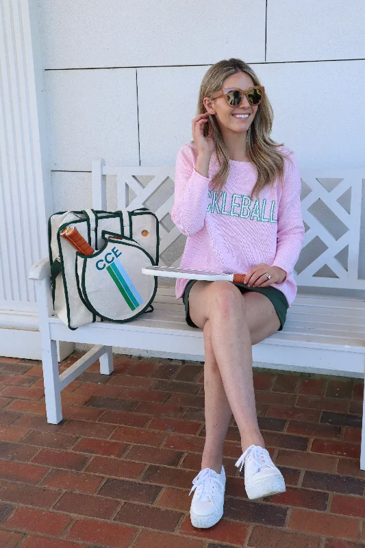 Pink Pickleball Sweater Collared Crew Neck Turtle Neck