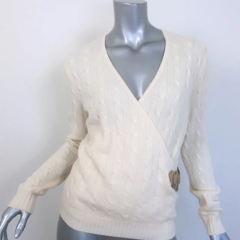 Ralph Lauren Black Label Cashmere Cable Knit Buckled Sweater Cream Size Medium Slim Fit Regular Fit Oversized