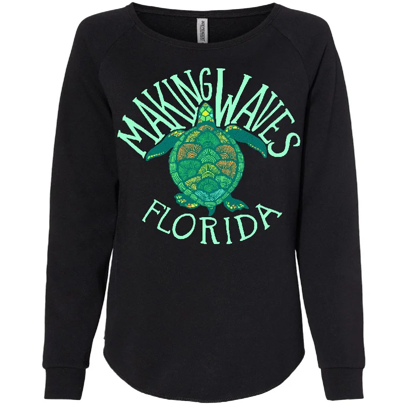 Sea Turtle Florida Crewneck Sweatshirt Hoodie with Mock Neck Collared Structured