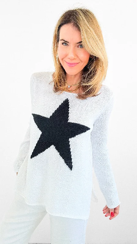 Superstar Knit Sweater - Ivory/Black Ribbed Striped Patterned