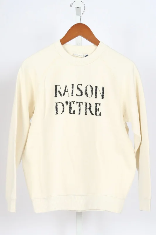 Sweatshirt - Raison D'Etre - Cream w/ Black Embroidery Hoodie with Magnetic Closure Innovative Modern