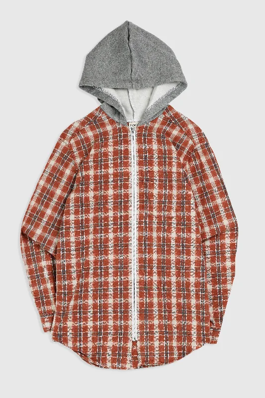 Unisex Rework Hooded Flannel - XS Zip Hoodie Drawstring Kangaroo Pocket