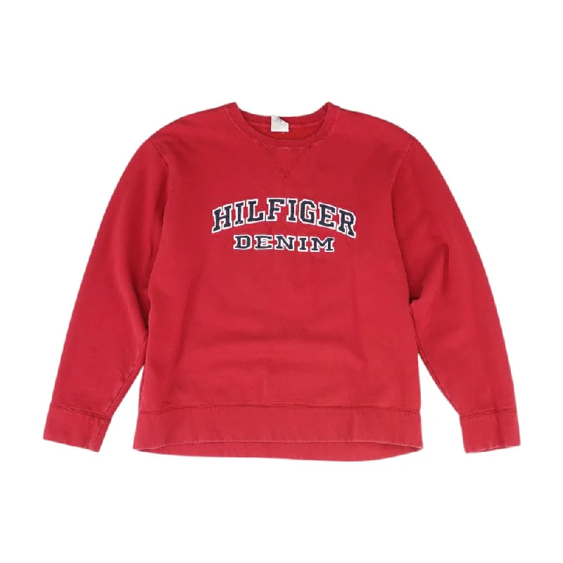 Vintage Red Embroidery Detail Sweatshirt Pullover Hoodie with Hem Drawcord Adjustable Customizable