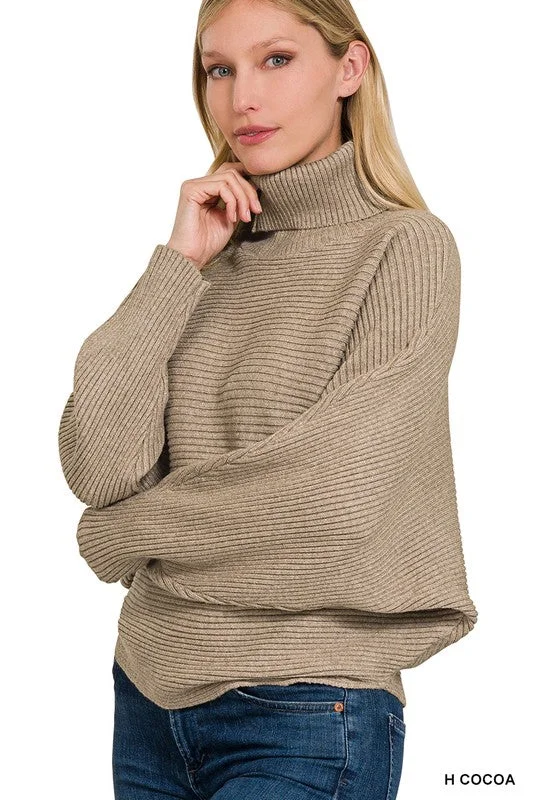 Zenana Clothing Viscose Dolman Sleeve Turtleneck Sweater Long Sweater Short Sweater Cropped Sweater