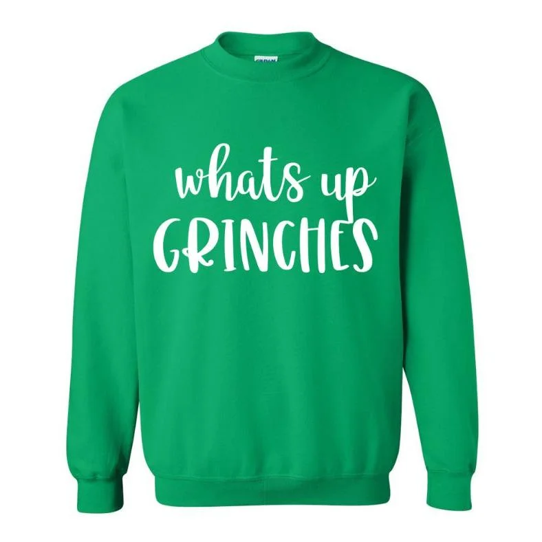 What's Up Grinches? Green Crewneck Sweatshirt Hoodie with Frayed Bohemian Relaxed