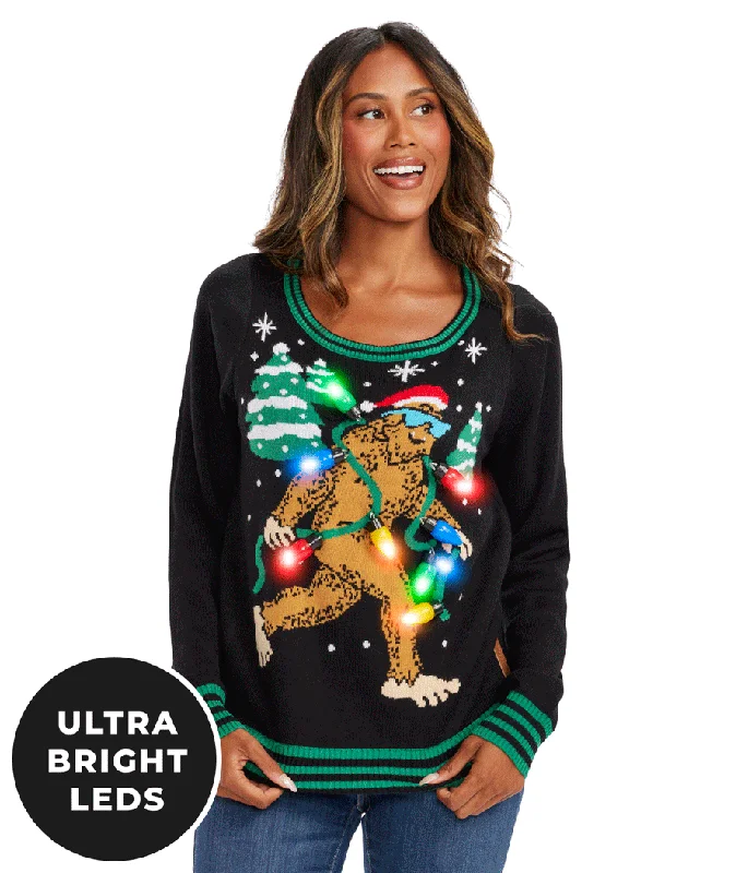 Women's Lit Legend Light Up Ugly Christmas Sweater Polka Dot Checkered Tartan