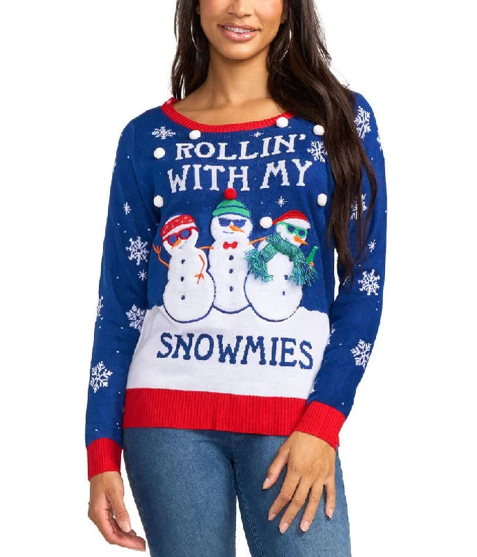 Women's Rollin' With My Snowmies Ugly Christmas Sweater Toggled Drawstring Belted