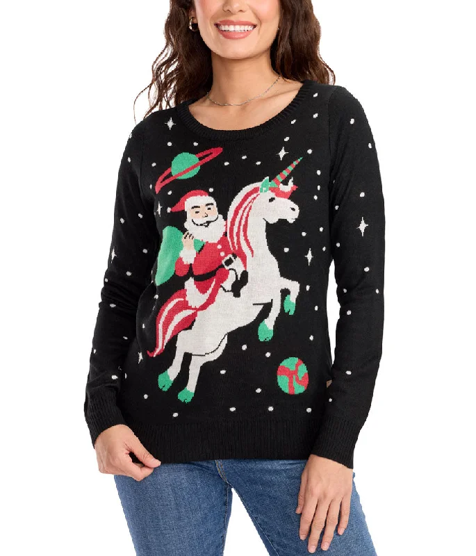 Women's Santa Unicorn Ugly Christmas Sweater Collared Crew Neck Turtle Neck