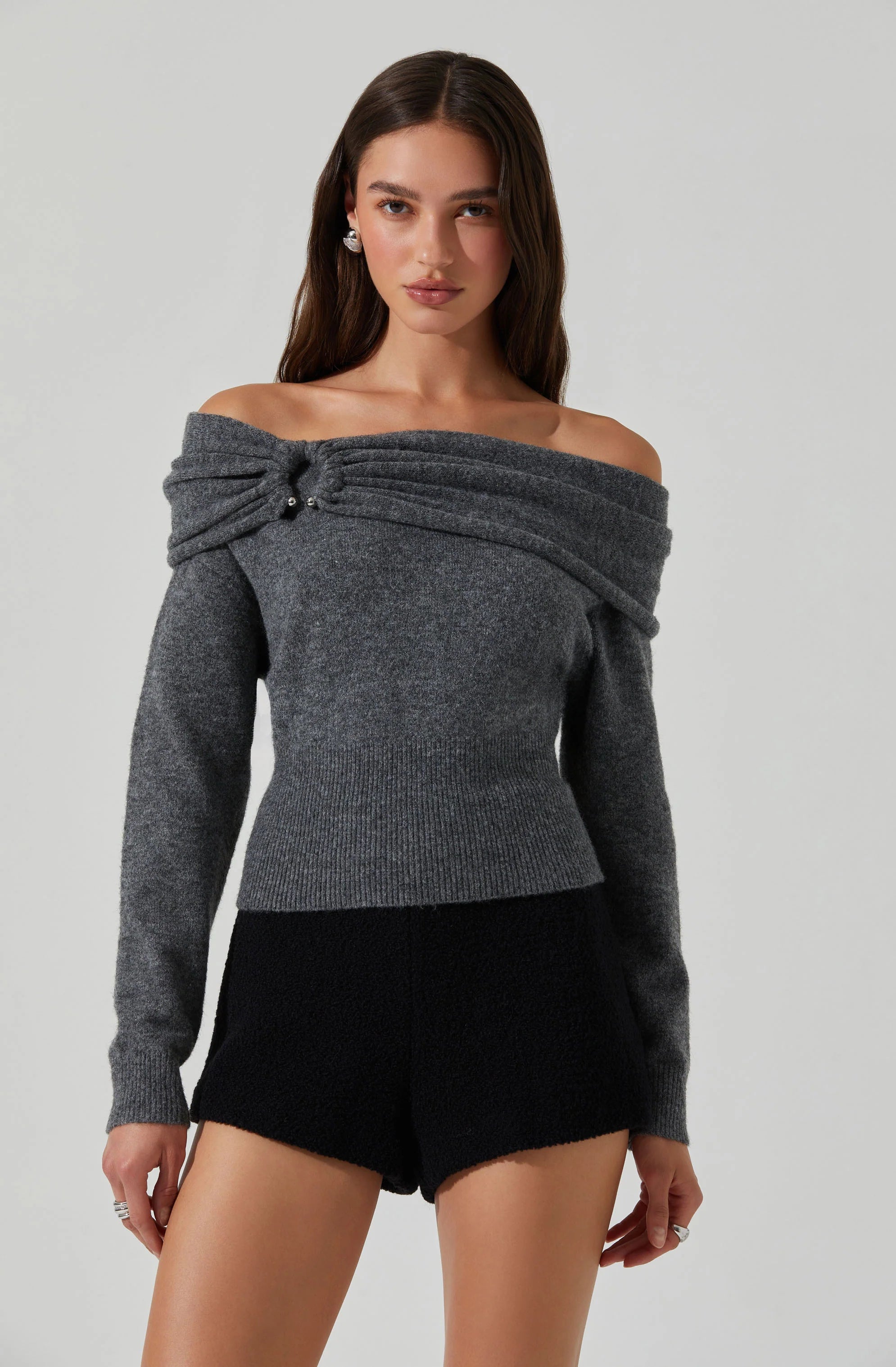 Wylie Off Shoulder Sweater Cable Knit Ribbed Knit Lace Knit