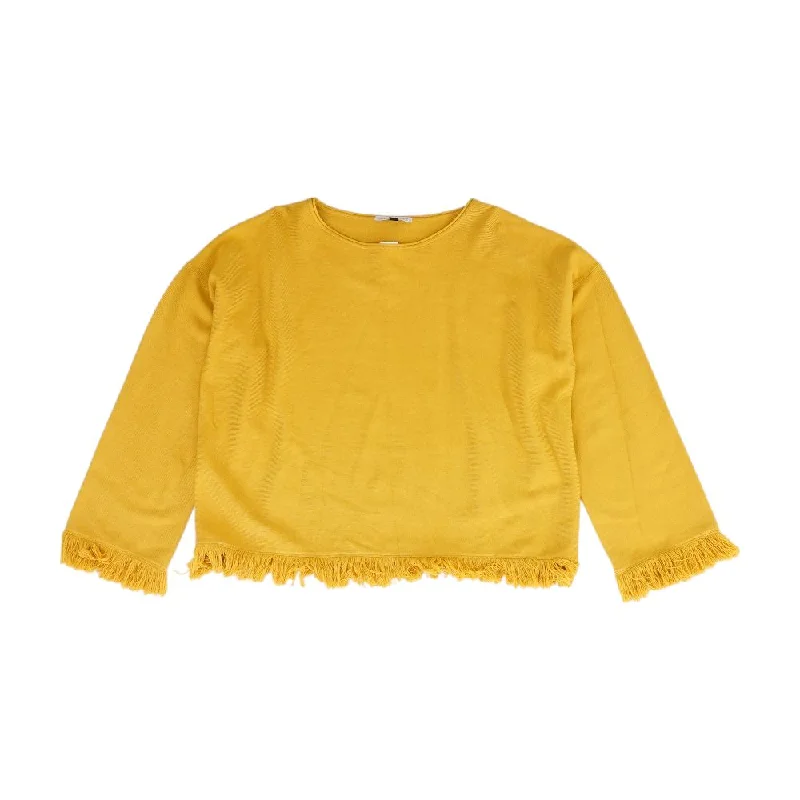 Yellow Solid Crewneck Sweater Solid Color Striped Floral Print