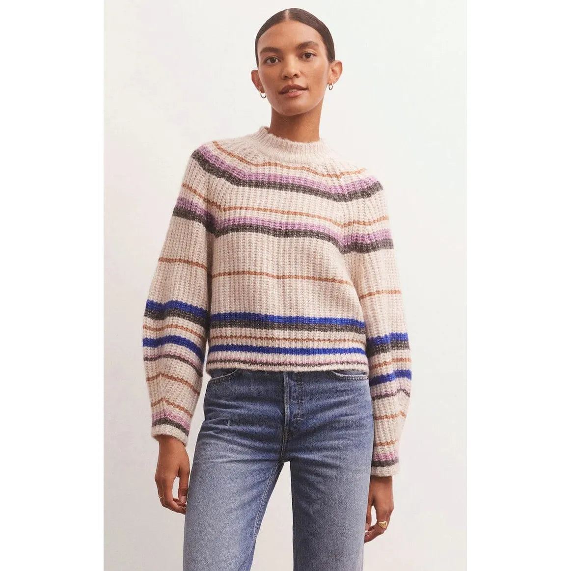 Z Supply Desmond Stripe Sweater Glossy Satin Silk