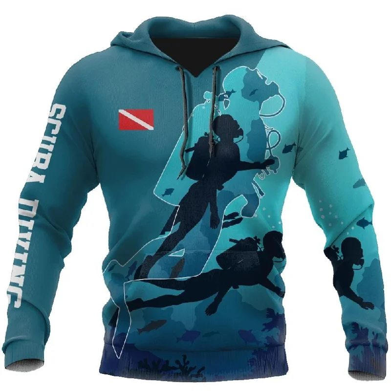 3D Print Unisex Scuba Diving Hoodie | Stylish Underwater Apparel Hoodie with Embroidery Detailed Premium