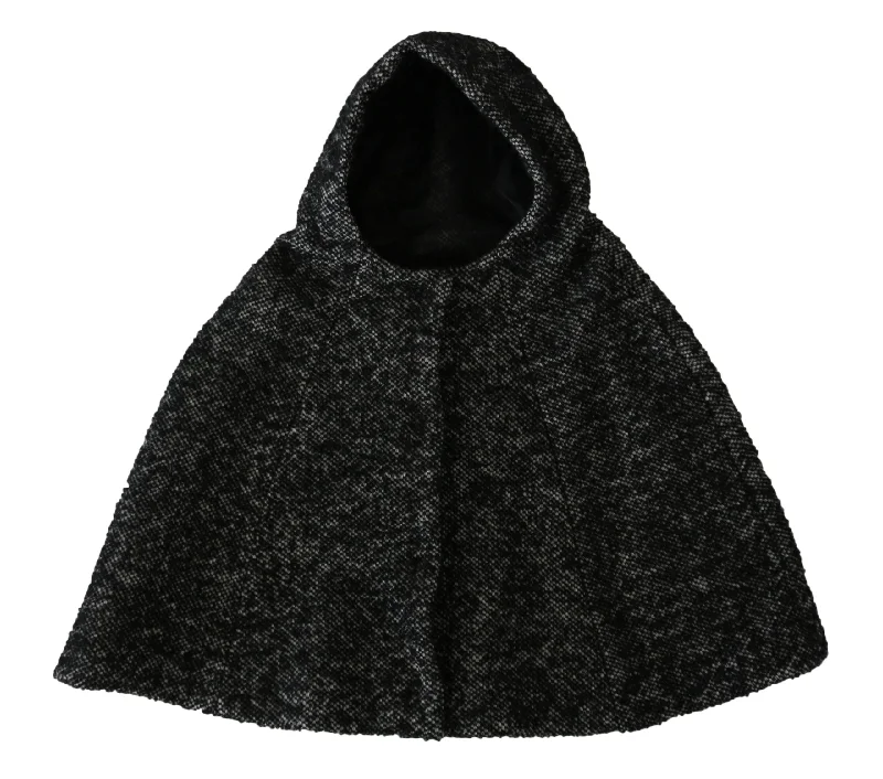 Dolce & Gabbana Gray Tweet Wool Shoulder Hat Hooded Women's Scarf Hoodie with Strings Custom Fit Adjustable