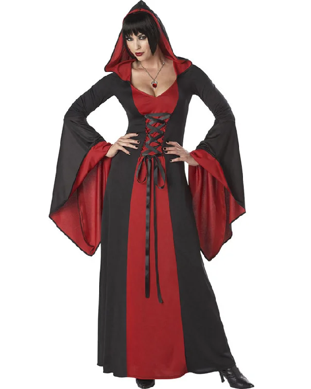 Black and Red Hooded Deluxe Robe Womens Costume Hoodie with Ribbed Cuffs Snug Fit Comfort