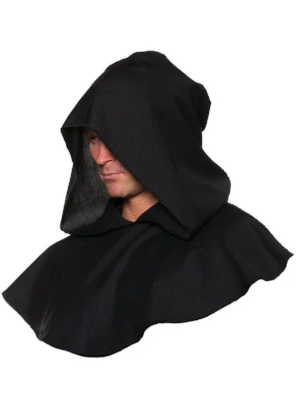 Hooded Black Monk Cowl Costume Accessory Hoodie with Mock Neck Collared Structured