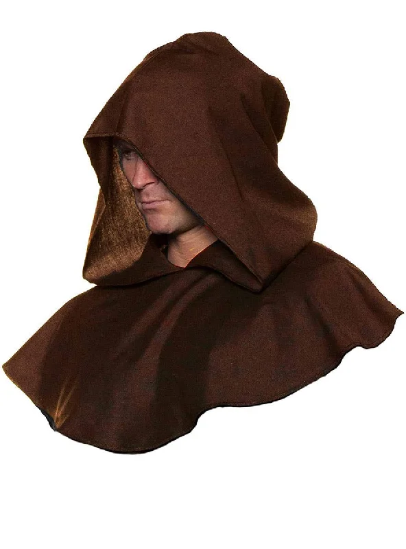 Hooded Brown Monk Cowl Costume Accessory Hoodie with Hidden Zipper Minimalist Clean