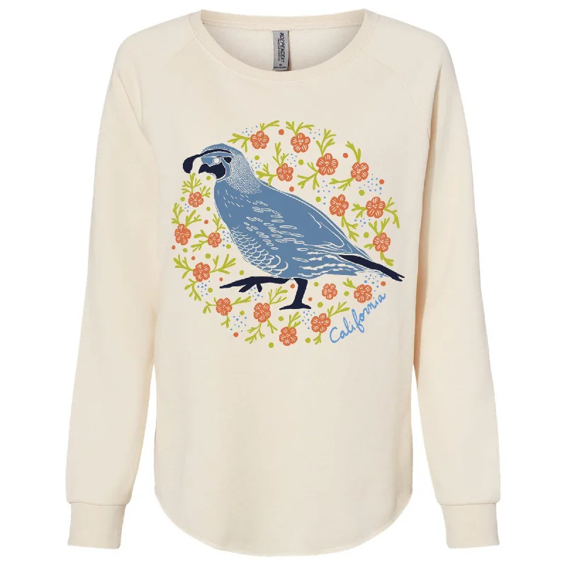 California Poppy Quail Crewneck Sweatshirt Hoodie with Ribbed Cuffs Snug Fit Comfort