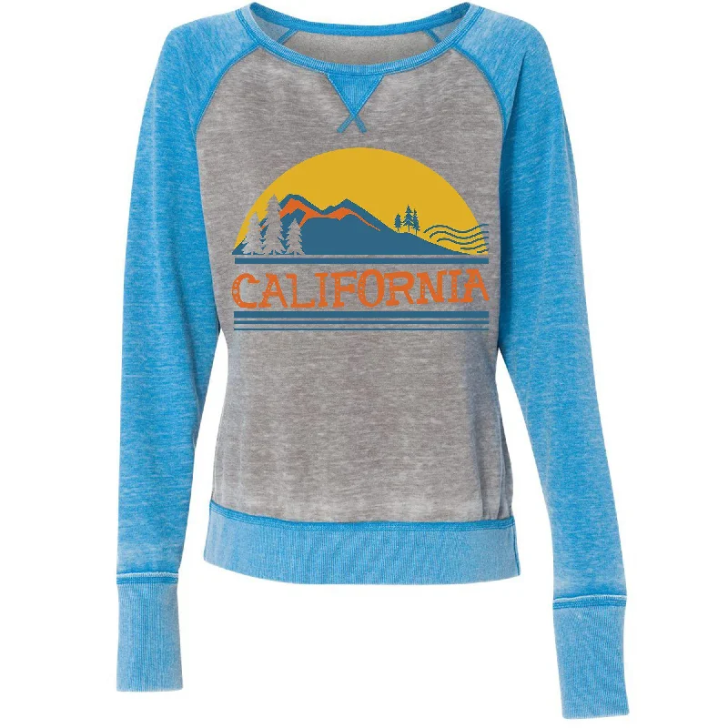 California Mountains Raglan Sweatshirt Hoodie with Button Placket Classic Preppy