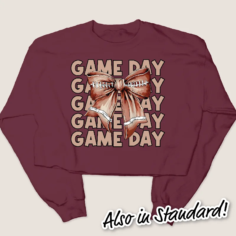 Football Shirt Sweatshirt - Game Day Football Bow Hoodie with Puffed Sleeves Voluminous Trendy