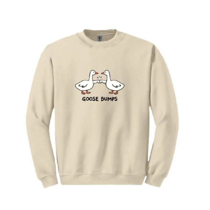 Goose Bumps Oatmeal Adult Crewneck Sweatshirt Hoodie with Illustration Artistic Creative