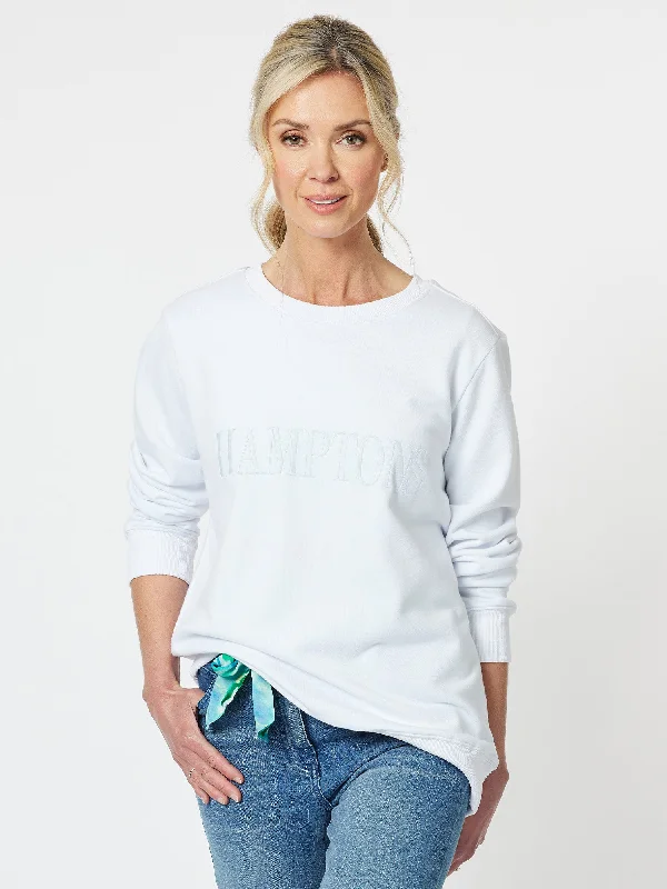 Hampton Cotton Sweatshirt - White Hoodie with Drawstring Waist Adjustable Fitted